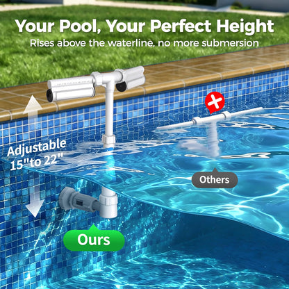 Klleyna Pool Fountain with 7-Color LED Lights, Dual Waterfall Sprayer, Remote Control, Adjustable 15-22" Height, Rechargeable Pool Fountain for Above Ground & Inground Pools, Gray
