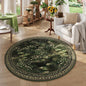 Rugcomf Round Area Rug 8ft Washable Vintage Impressionist-Style, Green Non Slip Low Pile Polyester Floral Soft Circle Carpet for Bedroom Bedside Office College Dorm Classroom Playroom Kid Bathroom
