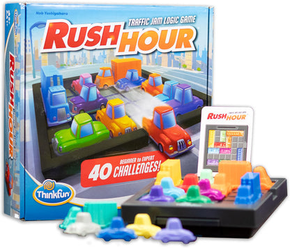 ThinkFun Rush Hour Traffic Jam Logic Game, 40-Challenge Single-Player Logic Puzzle for Kids Ages 8+, STEM Brain Game for Reasoning & Planning Skills