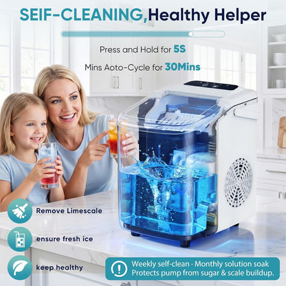 DUMOS Ice Makers Countertop Ice Machine with Portable Handle Compact Size 9 Bullet Cubes in 8 Mins, 26lbs in 24 Hours, Self-Cleaning, with Basket and Scoop, for Home, Kitchen, RV, Camping