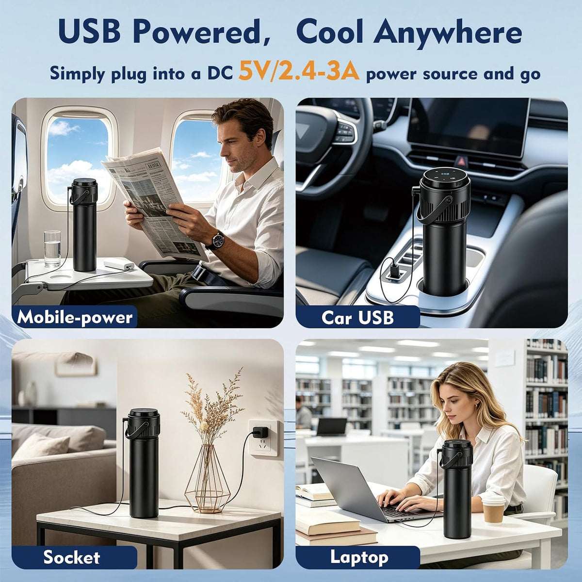 Sendowtek Insulin Electric Cooler Cup Case USB Powered Travel Battery Powered Cooler Cup for Medication 35-68℉ Temp Range, TSA Approved Wireless/Wired Usage Portable Mini Cooling Fridge