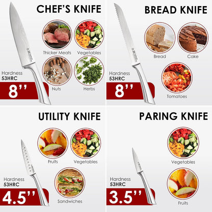 Cuisine::pro Damashiro Satori 8-Piece Japanese Steel Kitchen Knife Set Transparent Display Magnetic Block with Acacia Wood Chopping Board for Convenient Knife Storage and Everyday Food Preparation
