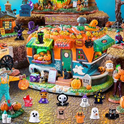 DIYDEC 32-Piece Halloween Mini Resin Figures, 32 Styles Tiny Skull, Ghost & Animal Miniatures for Halloween Decor, Party Favors, Garden, Dollhouse & DIY Crafts