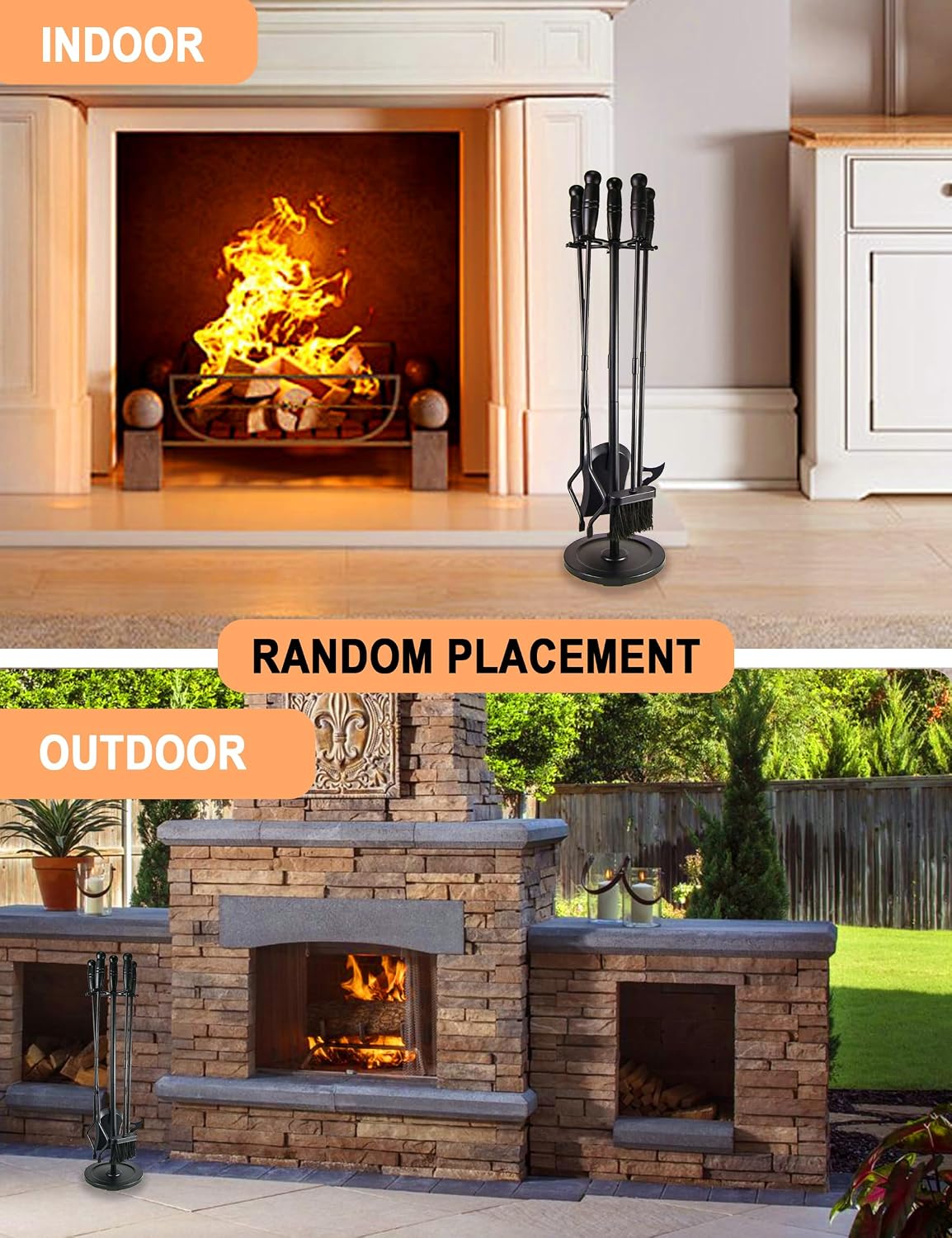 HyperionFlo Essentials 31.5-Inch 5-Piece Fireplace Tool Set with Stand