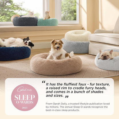 Bedsure Calming Dog Bed Medium Size, 30-Inch Donut Washable Pet Bed, Round Plush Dog Bed with Raised Rim & Non-Skid Bottom, Camel