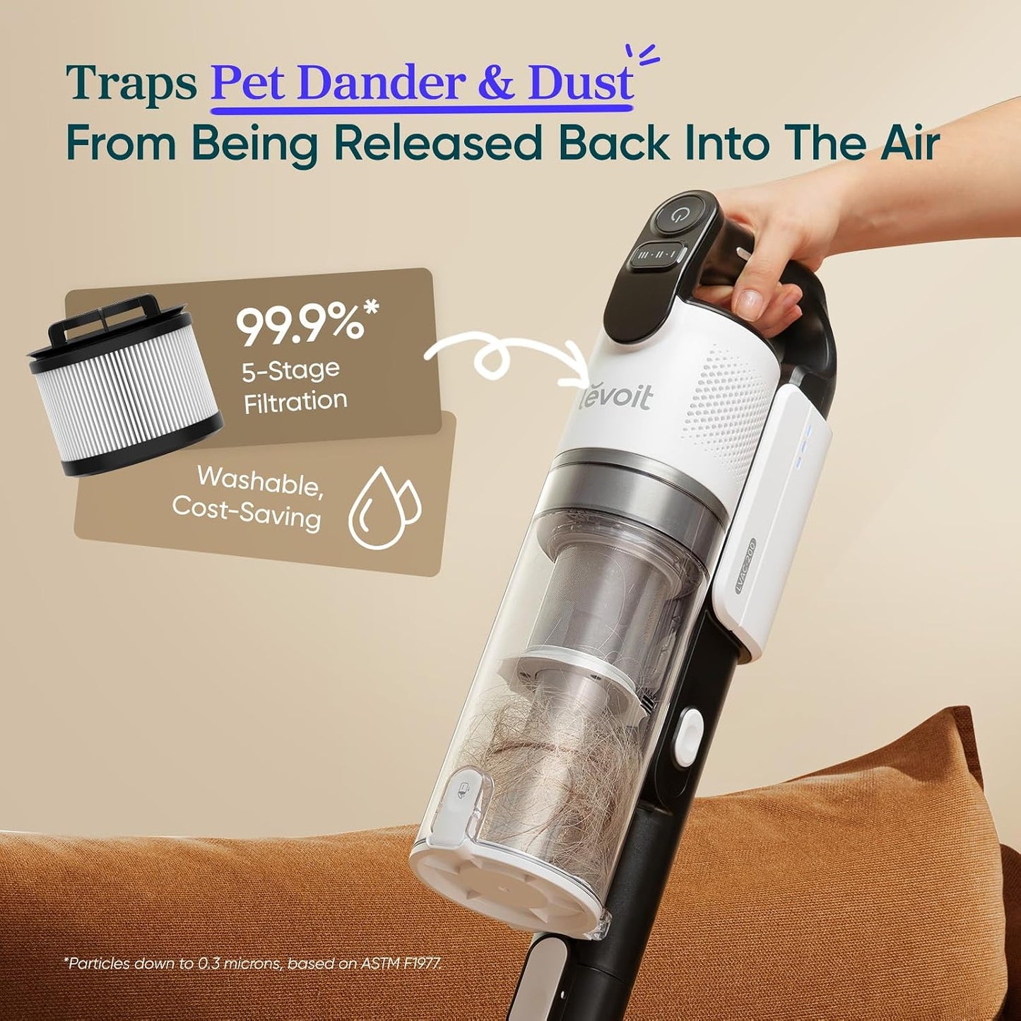 Levoit Cordless Vacuum Cleaner, Anti-Tangle for Pet Hair, Up to 50 Minutes Powerful Suction, Lightweight, Rechargeable, Versatile for Carpets & Hard Floors, 180° Lay-Flat Design, LVAC-200