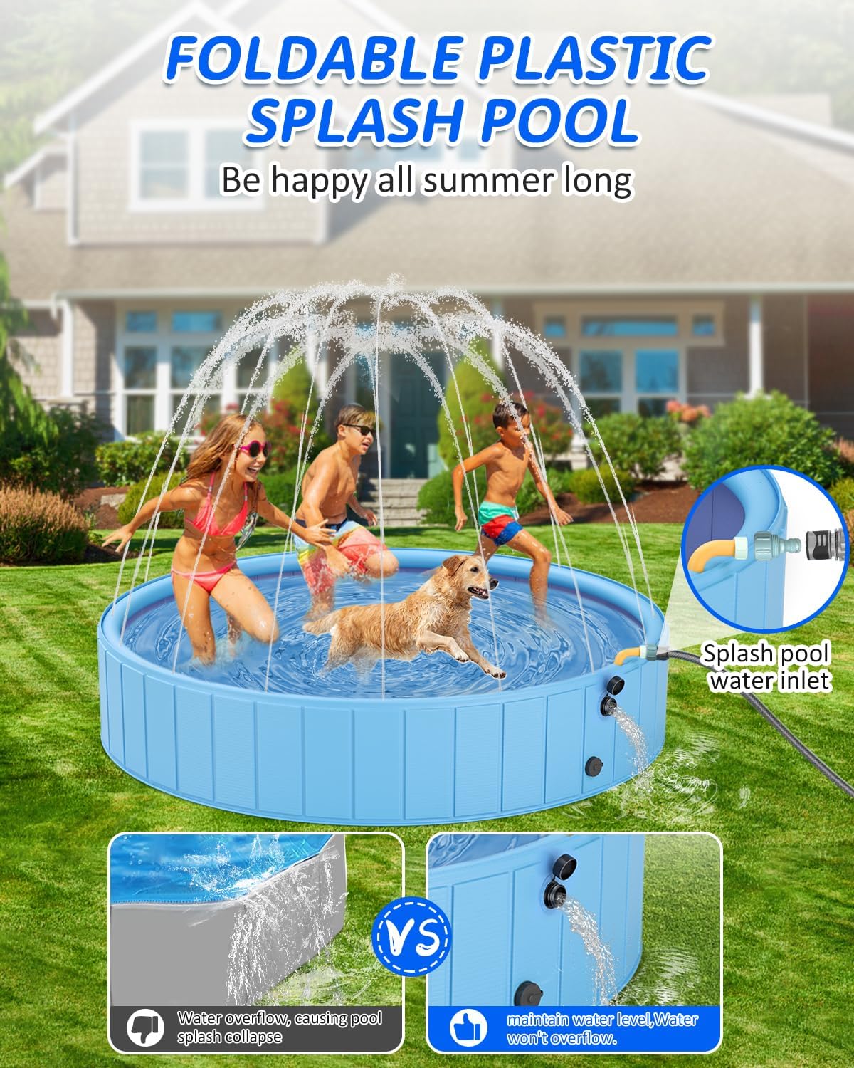 YSJILIDE 2-in-1 Dog Pool & Splash Pad, 63" x 63" x 12", Foldable Sprinkler Swimming Pool for Large Dogs, Kids & Pets, Non-Slip Outdoor Backyard Pool