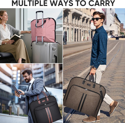 BALEINE Garment Bag for Travel, Water-Resistant 600D Suit Bag with Wrinkle-Free Storage, Foldable Carry-On Travel Bag with Adjustable Shoulder Strap & Front Pocket