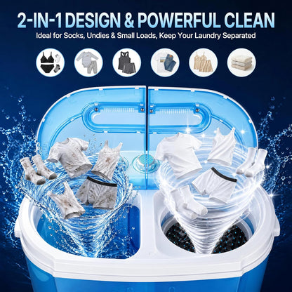SUPER DEAL Small Portable Washing Machine | 9.9LB Twin Tub Mini Compact Washer with Spin Cycle, Top Load Design & Separate Timers