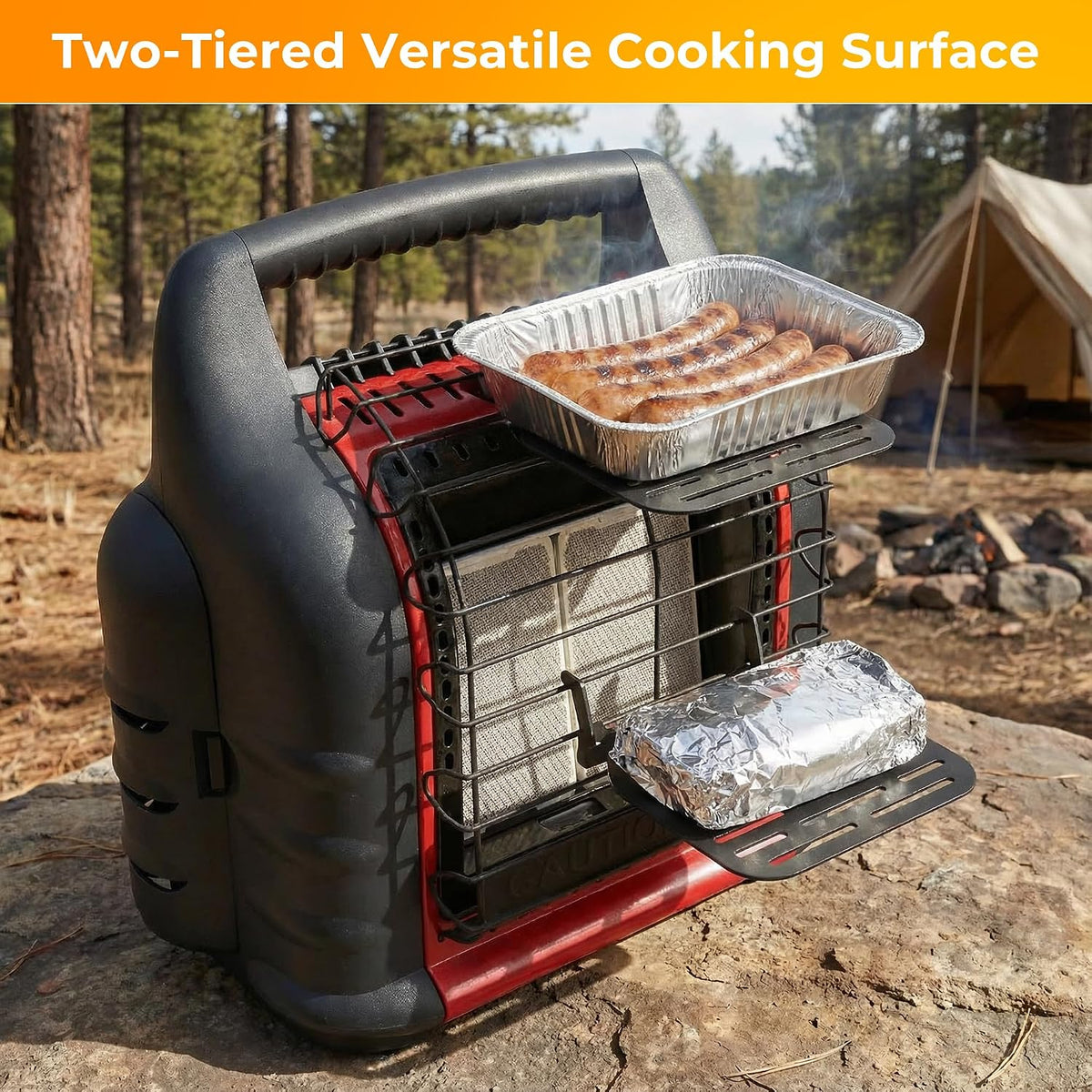 2-Tiered Wood Stove Fan Bracket, Cooker Plate Grill Attachment, Multi-Purpose Heater Bracket Compatible with Heater Fireplace Fan/Heated Stuff Shelf, Stand for Heater, Outdoor Heater Accessories