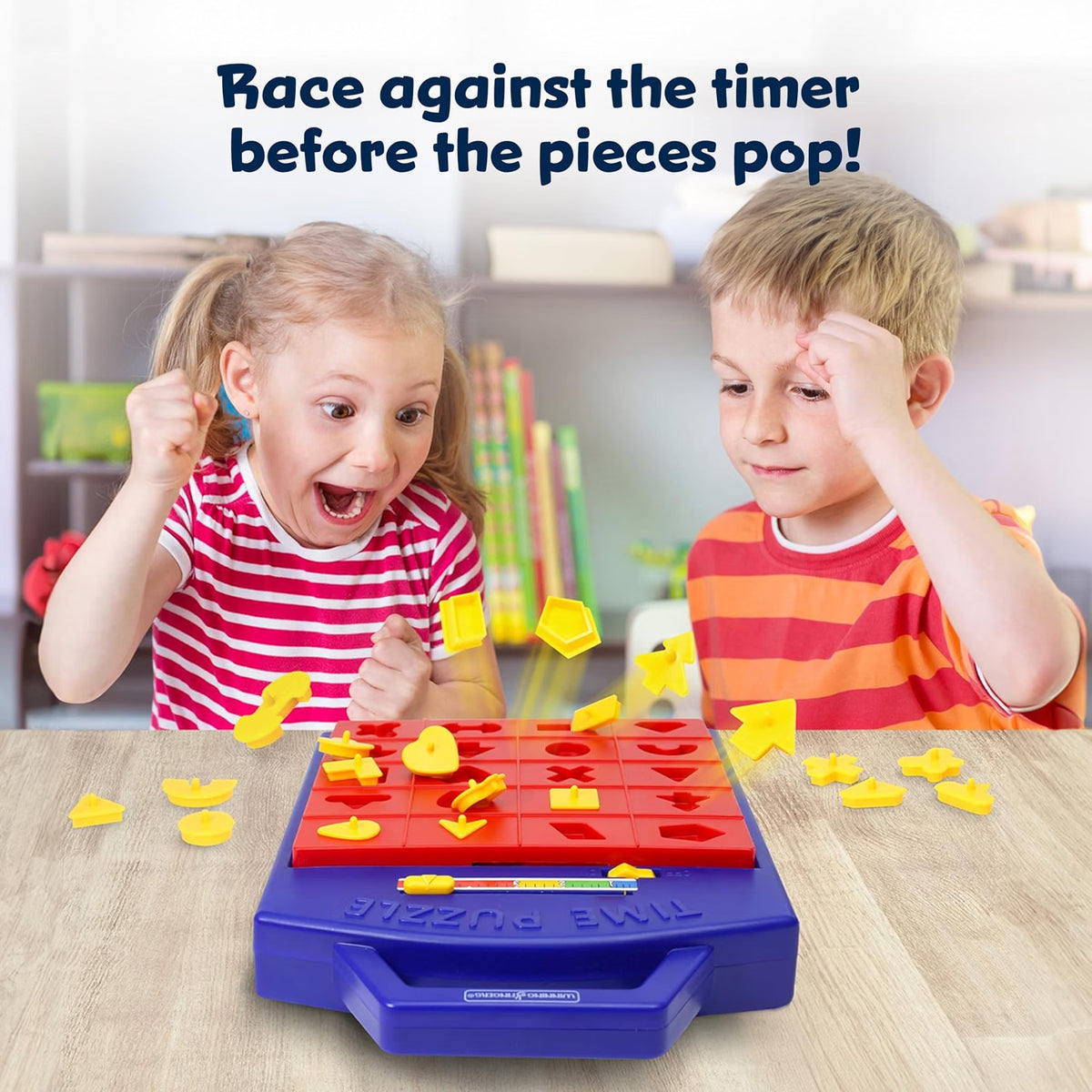 Winning Fingers Shape Toy Puzzle Game, Pop-Up Board Game with Shape Puzzles, 2-Player Matching & Concentration Game for Kids Ages 3+, Blue
