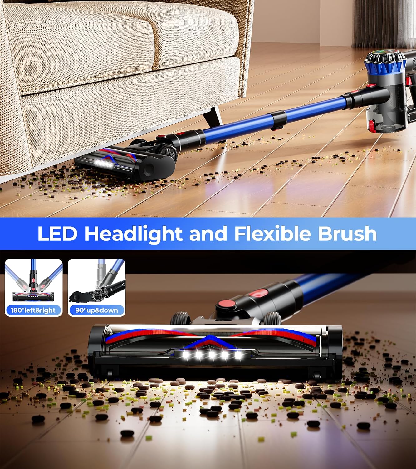 Cordless Vacuum Cleaner, 600W 50Kpa 65Mins Cordless Stick Vacuum with Self-Standing, Touch Screen, Anti-Tangle Wireless Vacuum, Vacuum Cleaners for Home/Pet Hair/Carpets/Hardwood Floor