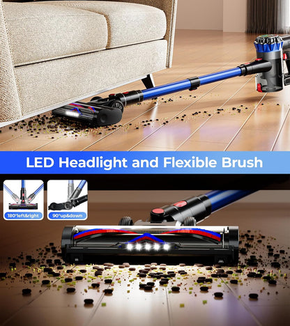 Cordless Vacuum Cleaner, 600W 50Kpa 65Mins Cordless Stick Vacuum with Self-Standing, Touch Screen, Anti-Tangle Wireless Vacuum, Vacuum Cleaners for Home/Pet Hair/Carpets/Hardwood Floor