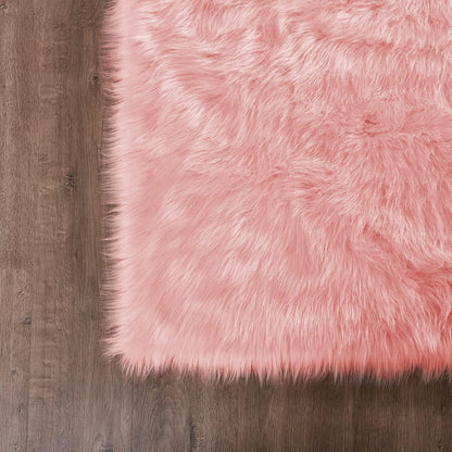 Goolela Pink Area Rugs 10x12 Fluffy Fuzzy Furry Rug for Girls Bedroom Living Room Faux Sheepskin Fur Shaggy Plush Rectangle