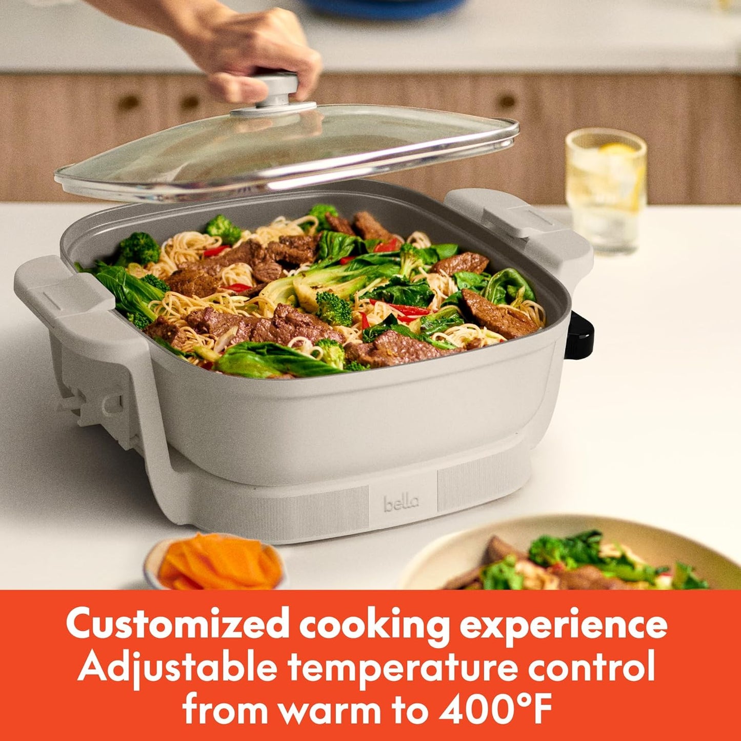 bella Fits-Anywhere SAUTE Make & Take Skillet, Non-Toxic, Ceramic, Oatmilk