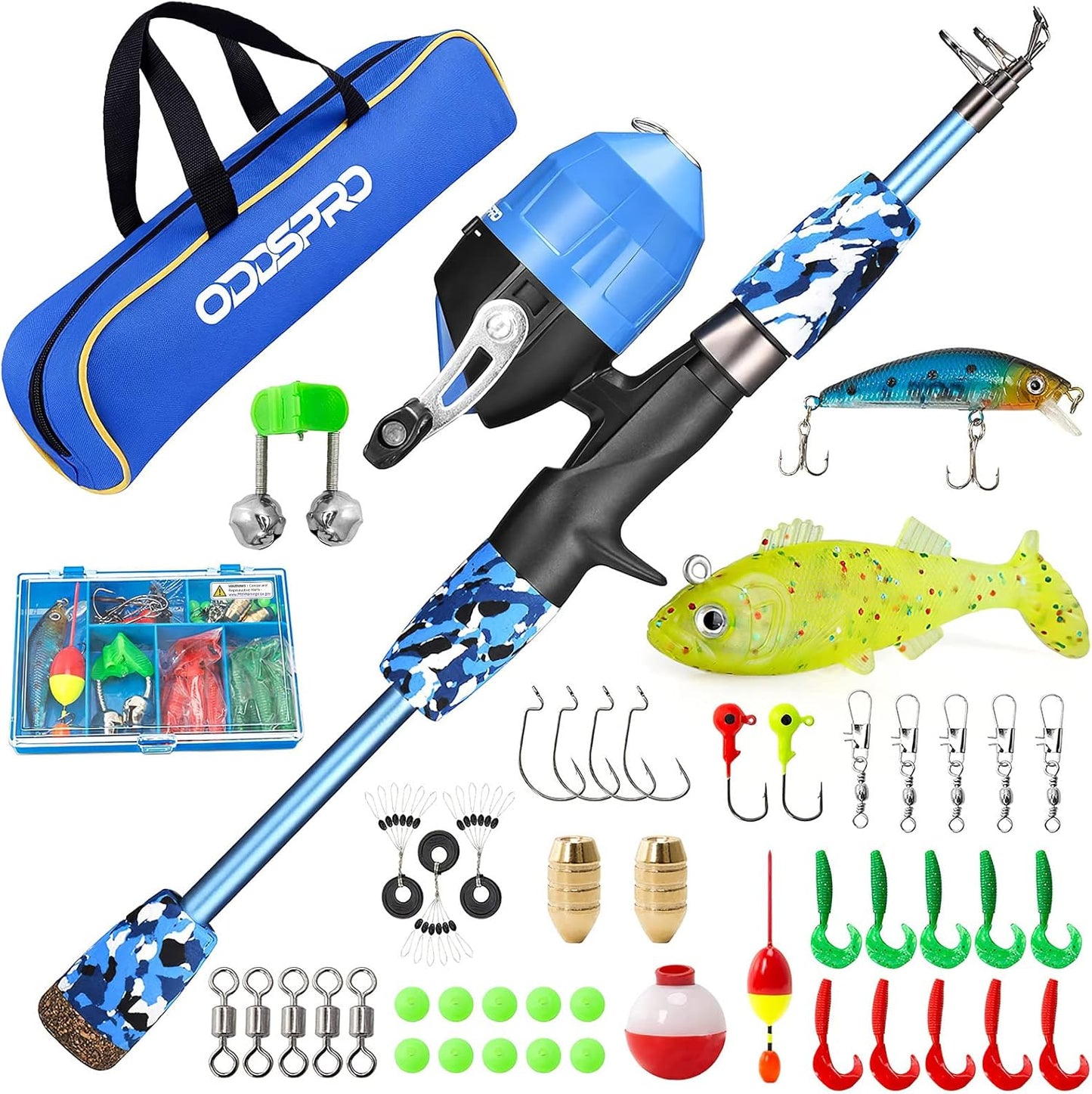 ODDSPRO Kids Fishing Pole, 4.92ft Portable Telescopic Fishing Rod and Spinning Reel Combo Kit with Tackle Box, Carrying Bag and Accessories for Boys & Girls