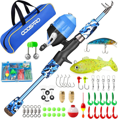 ODDSPRO Kids Fishing Pole, 4.92ft Portable Telescopic Fishing Rod and Spinning Reel Combo Kit with Tackle Box, Carrying Bag and Accessories for Boys & Girls