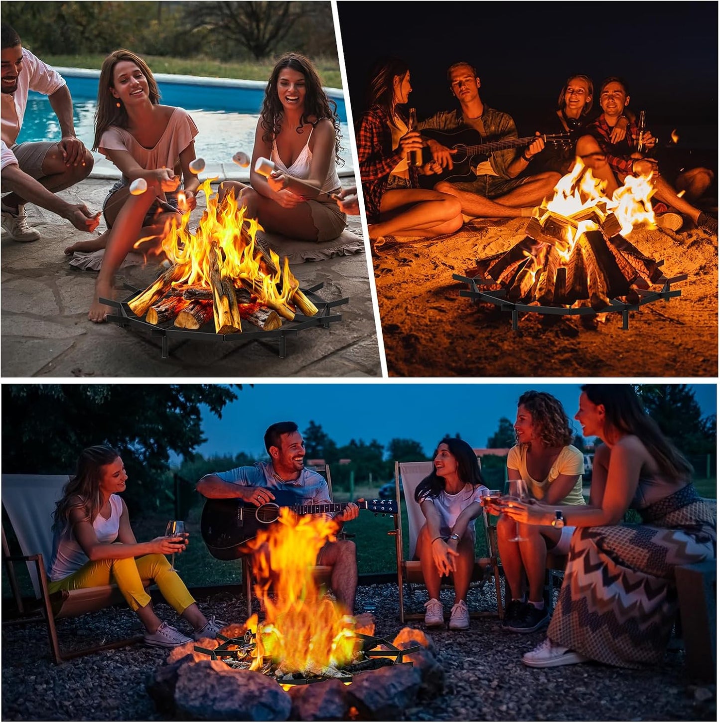 Firepit Grate Round 24 Inch Heavy Duty,Fireplace Log Grate Firewood Rack Metal Log Holder for Outdoor,Fire Pit Grate Campfire,Firewood Grates for Fireplace Rounds Indoor For Chimney Hearth
