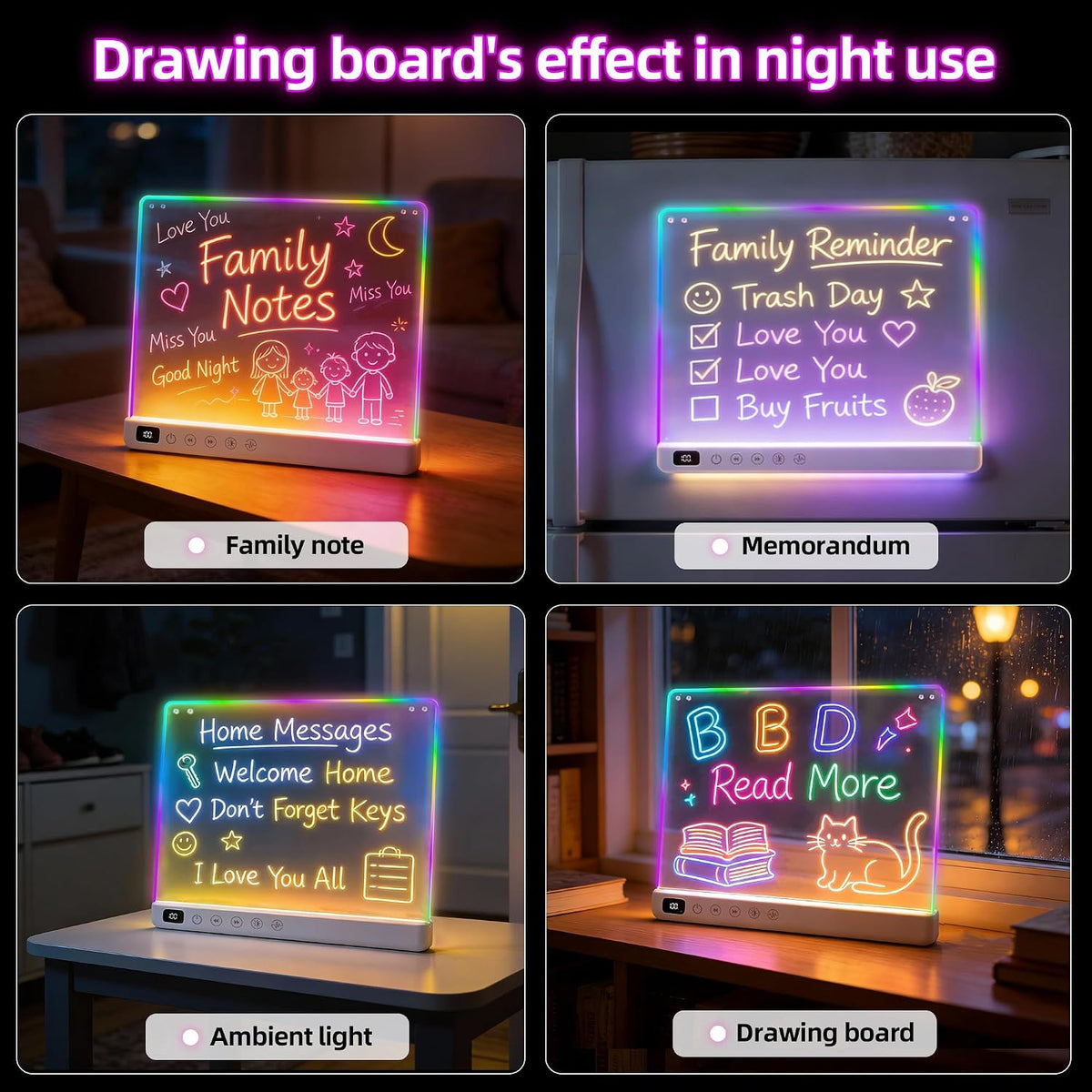 Cosmody Rechargeable LED Drawing Board for Kids Ages 3+, 16-Inch Light Up Neon Drawing Pad with 8 RGB Colors & 6 Modes, Tracing Book, Markers & Stand, White