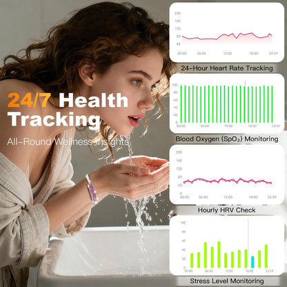 Smart Bracelet for Women - Fitness Tracker with Heart Rate, Sleep & Step Counter, 1ATM Water Resistant, Multi-Sport Modes, Free App Compatible, Comes with 2 Replacement Bands, Pink