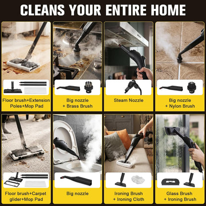 Waitbird 4.5 Bar 300°F Steam Cleaner for Bathroom, Kitchen, Floor & Grout Easy Use | Quick Heat Up | Large Tank | Quiet Operation | Safety Lock | 21 Accessories for Tiles, Toilets, Stovetop & Carpet