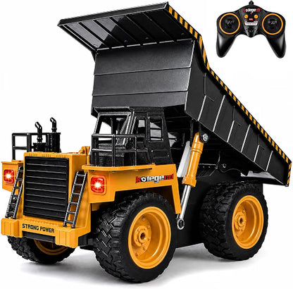 Remote Control Dump Truck Toy, 1:18 Scale 4WD RC Construction Vehicle with Working Dump Bed, LED Lights & Engine Sounds, Rechargeable Battery, All-Terrain Truck for Kids Ages 3–12