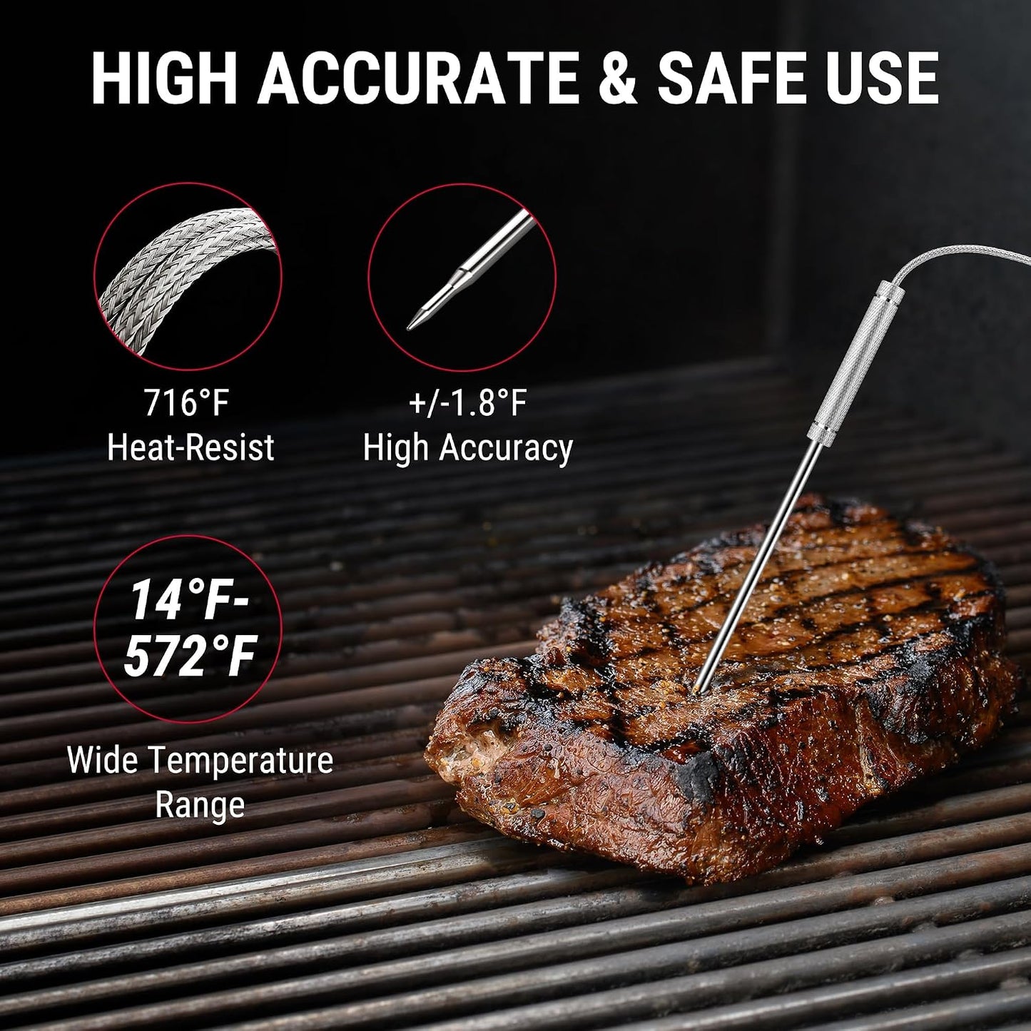 TempPro TempSync Bluetooth Meat Thermometer 650 ft, 2 Probes