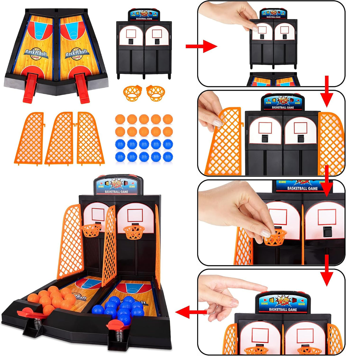 Gamie Mini Basketball Game with 20 Mini Balls, Tabletop Basketball Game Set with 2 Competitive Lanes & Built-In Score Tracker, Indoor Desk Game for Kids & Adults