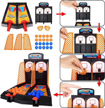 Gamie Mini Basketball Game with 20 Mini Balls, Tabletop Basketball Game Set with 2 Competitive Lanes & Built-In Score Tracker, Indoor Desk Game for Kids & Adults