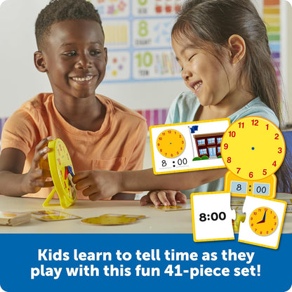Learning Resources Time Activity Set, 41-Piece Hands-On Clock Learning Kit for Kids Ages 5+, Analog & Digital Time Practice with Activity Cards, Puzzles & Dice