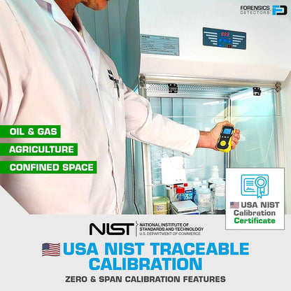 H2S Monitor by Forensics | USA NIST Calibration & Certificate | Dust & Explosion Proof | USB Recharge | Sound, Light and Vibration Alarms | 0-100ppm H2S |