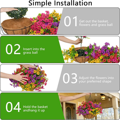 2 Set Artificial Hanging Flowers with Baskets for Outdoor Decor
