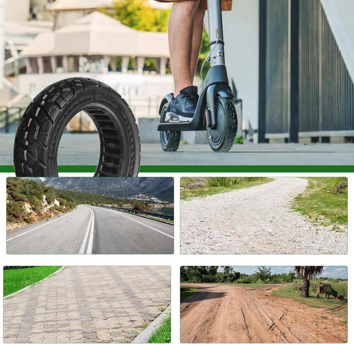 Hromra 9.5 x 2.50 Off-Road Solid Scooter Tire, 9.5x2.5-6.1 Tubeless Puncture-Resistant Replacement Tire for NIU KQi3 Pro & Max Electric Scooters, 1-Pack