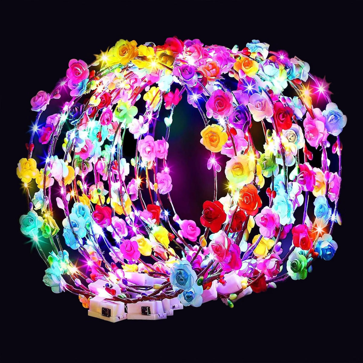 HONLYNE 54-Pack LED Flower Crown Headbands, Light-Up Flower Crowns with 3 Flash Modes, Adjustable Glow Headbands for Kids & Adults, Wedding, Birthday, Halloween & Parties