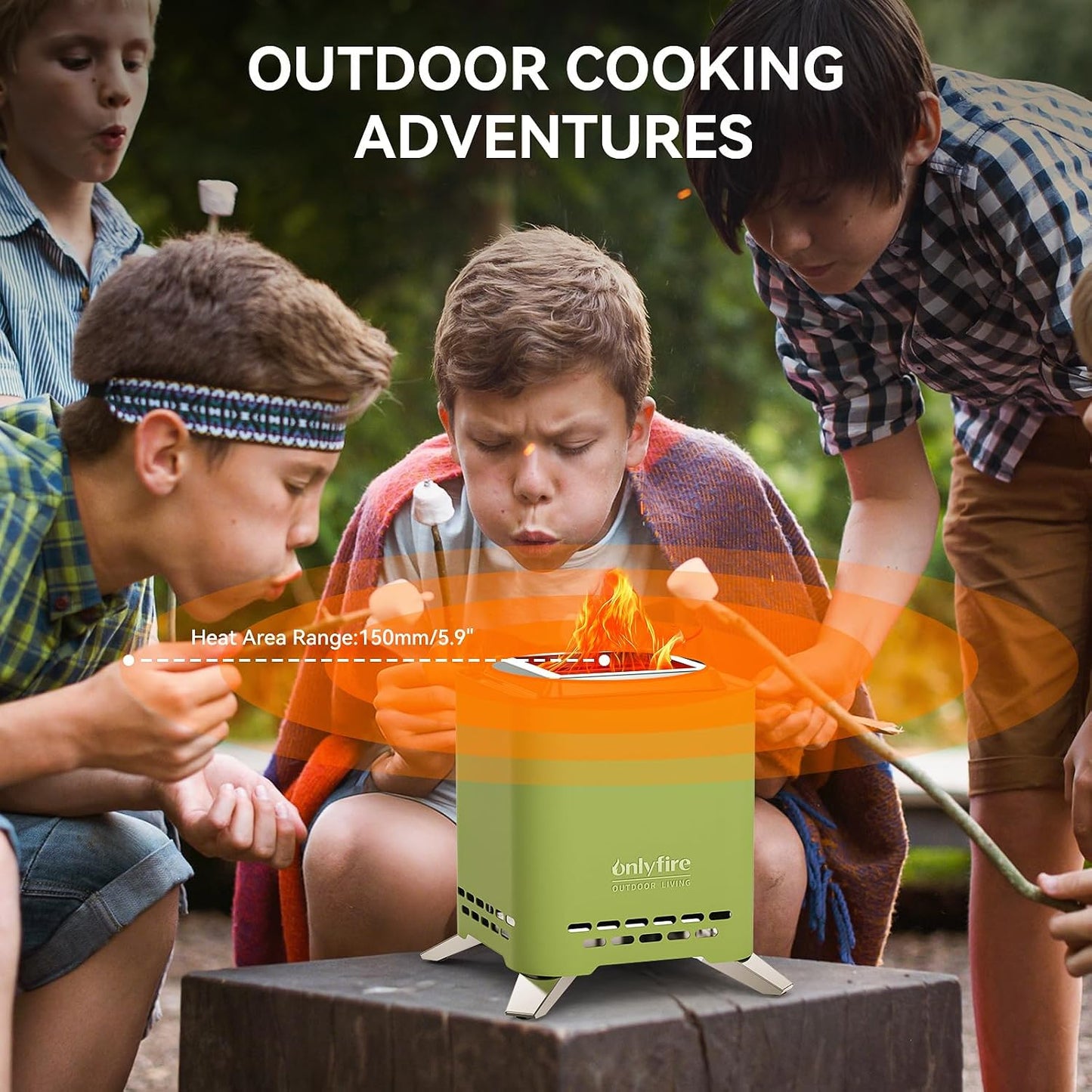 2-in-1 Wood Burning Fire Pit with Pot Rack, 7.8" Tabletop Fireplace, Green Portable Stainless Steel Camp Stove with Carry Bag for Camping, Patio, Backyard, RV & Tailgating, Smokeless Firepit, FP051