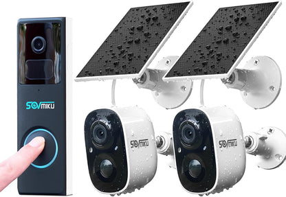 SOVMIKU Vicohome Solar Security Camera and Video Doorbell, 2K 3MP Wireless Outdoor Camera, PIR Motion Detection, Two-Way Audio, Color Night Vision, Audible Siren, IP65