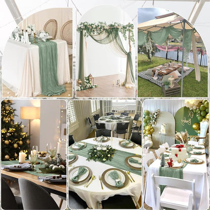 Seasonal Tulle Sheer Table Runners Mesh Lace Fabric Runner for DIY Craft Wedding Birthdays Tea Party Picnics Christmas Kitchen Decoration 90*400cm/35.43*157.48in