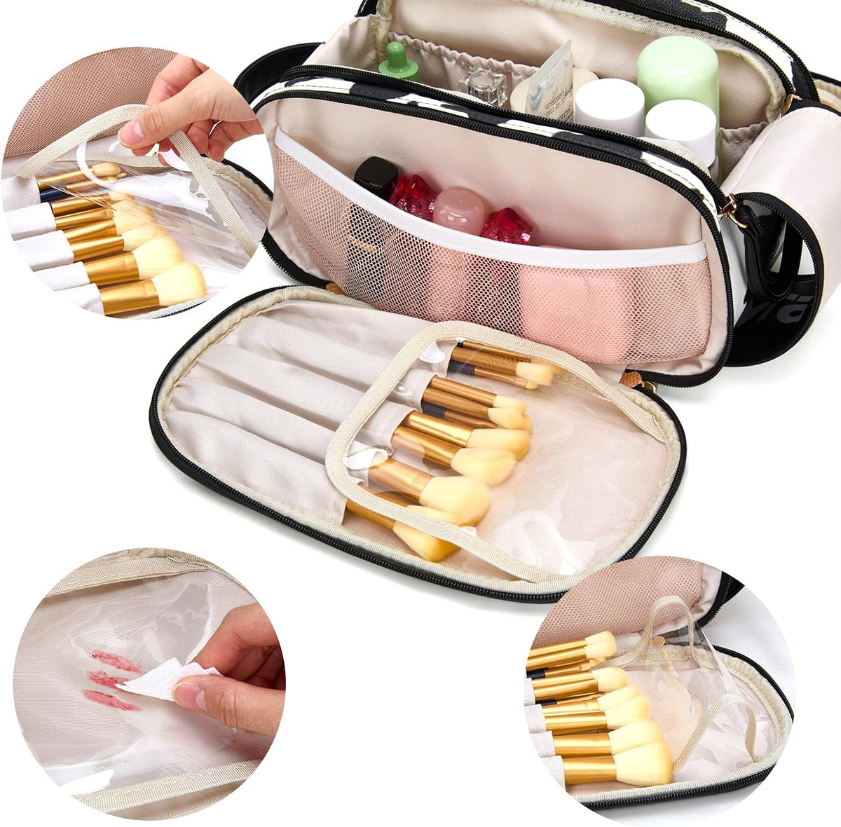 Wrangler Large Makeup Bag Travel Toiletry Bag Portable Cosmetic Bag Cute Makeup Organizer with Handle and Multiple Pockets & Dividers for Women