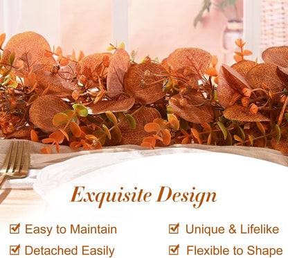 8Pack Eucalyptus Garland, Fall Artificial Eucalyptus Garland with Flowers