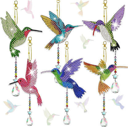 JeCuiK 6-Piece Hummingbird Diamond Painting Wind Chime Suncatcher, Double-Sided 5D DIY Diamond Art Hanging Ornaments with Rhinestones & Craft Accessories