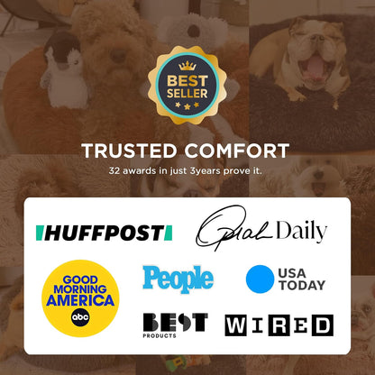 Bedsure Calming Dog Bed Medium Size, 30-Inch Donut Washable Pet Bed, Round Plush Dog Bed with Raised Rim & Non-Skid Bottom, Camel