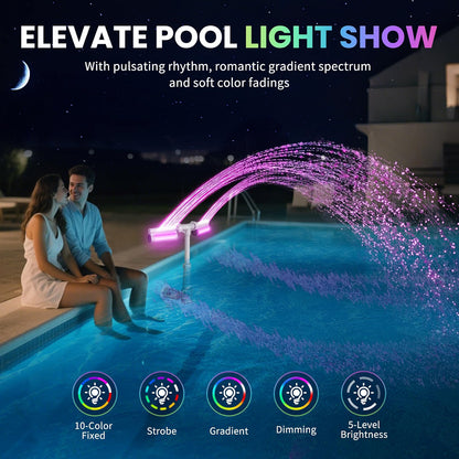 Klleyna Pool Fountain with 7-Color LED Lights, Dual Waterfall Sprayer, Remote Control, Adjustable 15-22" Height, Rechargeable Pool Fountain for Above Ground & Inground Pools, Gray