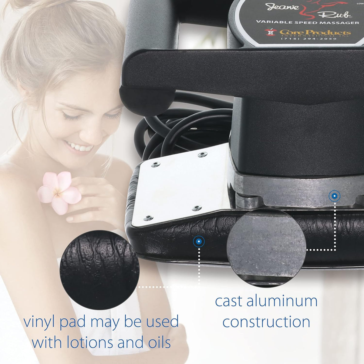 Core Products Jeanie Rub Professional Massage Kit with Variable Speed Massager, 500–4600 RPM, Paraspinal & Extremity Attachments, Carrying Bag, 120V