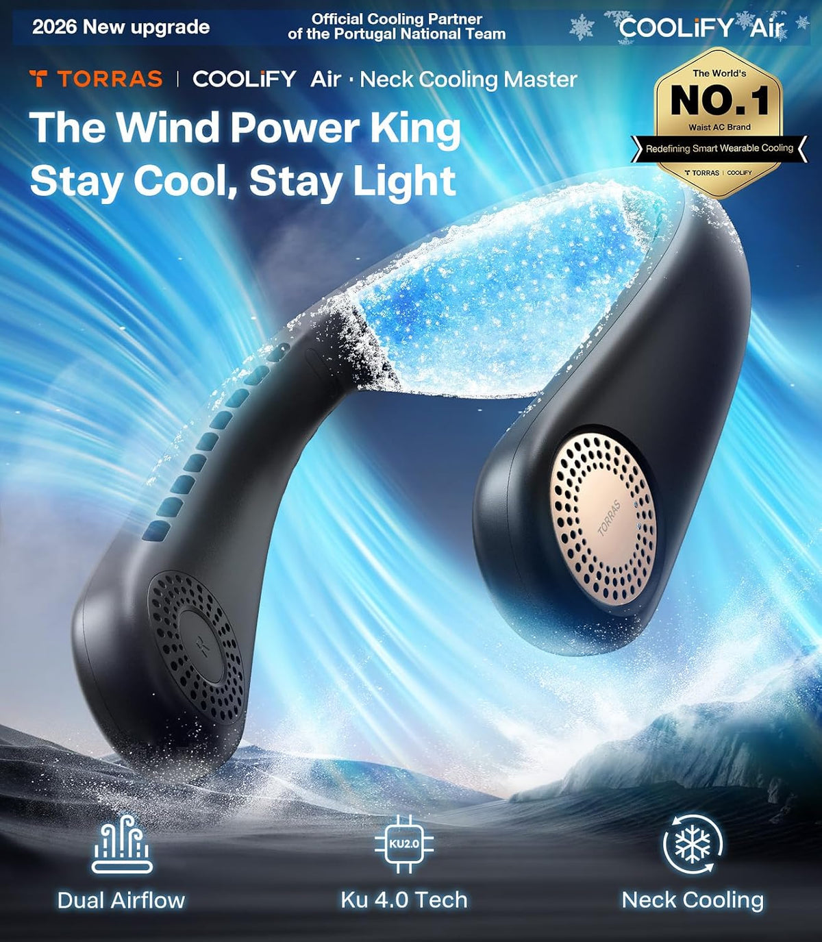 TORRAS COOLiFY Air 2026 Upgraded Neck Fan Air Conditioner, Dual-Airflow Pro Cooling, Ultra Light Portable Fan Rechargeable, Personal Cooling Fan Travel Essentials, Gift for Dad Husband Father, Black