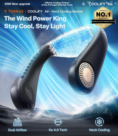 TORRAS COOLiFY Air 2026 Upgraded Neck Fan Air Conditioner, Dual-Airflow Pro Cooling, Ultra Light Portable Fan Rechargeable, Personal Cooling Fan Travel Essentials, Gift for Dad Husband Father, Black