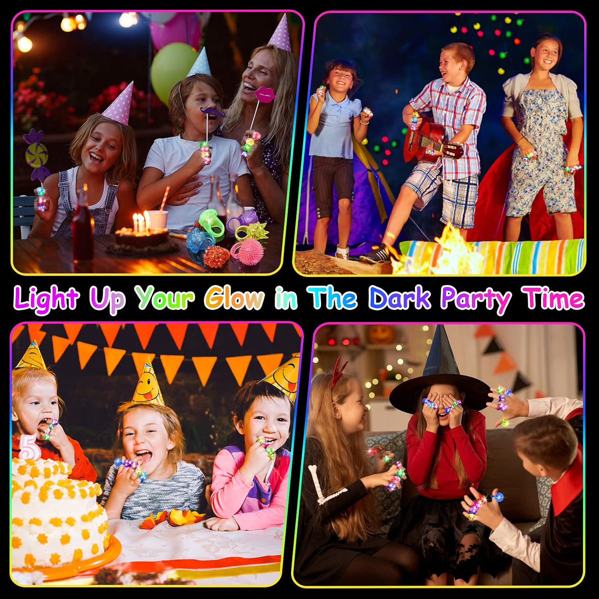 OLUPP 100-Piece Light Up Rings, LED Glow Party Rings for Kids & Adults, 6 Styles Flashing Finger Lights for Birthday, Concert, Halloween, Christmas & Events