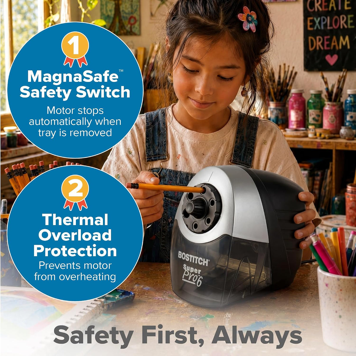 Bostitch Office Heavy Duty Electric Pencil Sharpener | QuietSharp Motor, Tip Saver Technology & Safety Switch