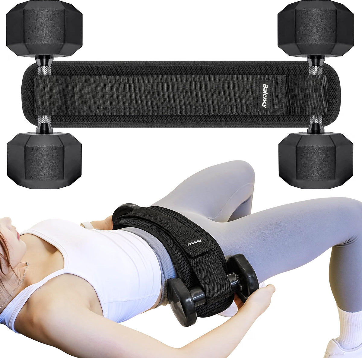 Balency Hip Thrust Belt for Dumbbells, Kettlebells & Weight Plates, Foldable Non-Slip Padded Glute Belt for Hip Thrusts, Squats & Home Gym Workouts, Black