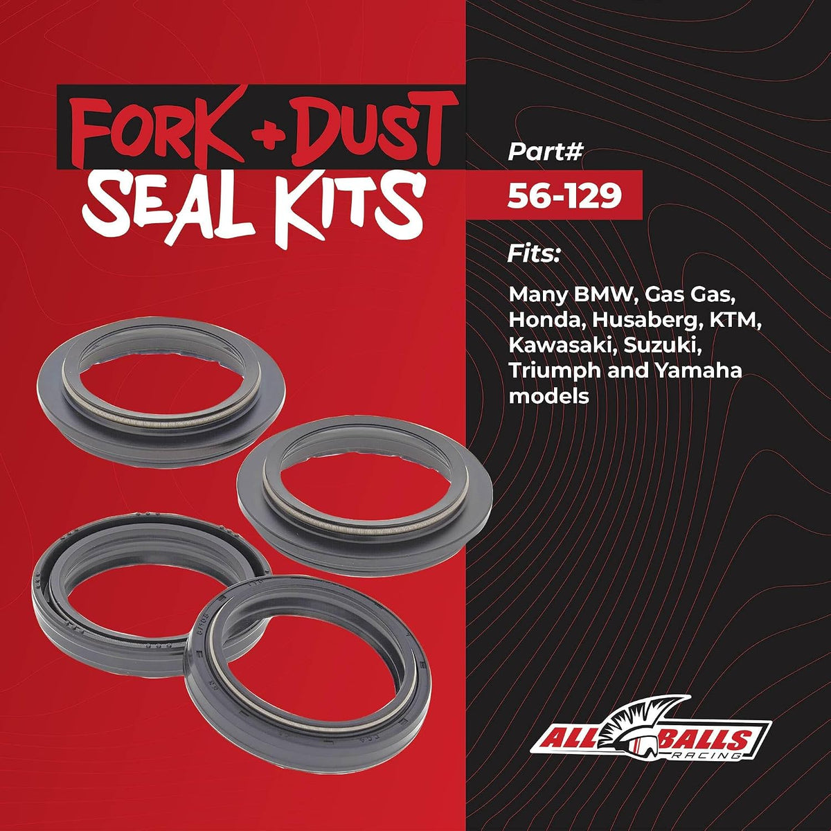 All Balls Racing 56-129 Fork & Dust Seal Kit Compatible with/Replacement for Honda, Kawasaki, Suzuki, Yamaha
