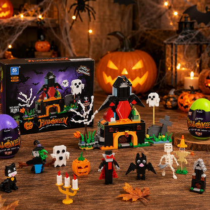 Cleboen Halloween Building Blocks Blind Eggs, 12-in-1 Haunted House Mini Building Block Sets, Surprise Eggs Party Favors for Kids Ages 6-12, Halloween Toys & Goodie Bag Stuffers